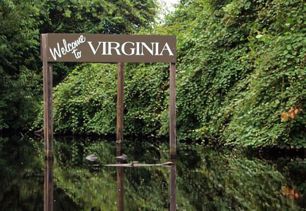 Sign in water says Welcome To Virginia