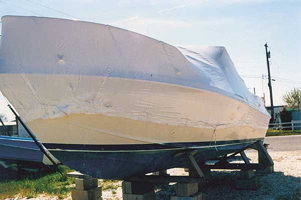 Shrink Wrapped Boat on Blocks