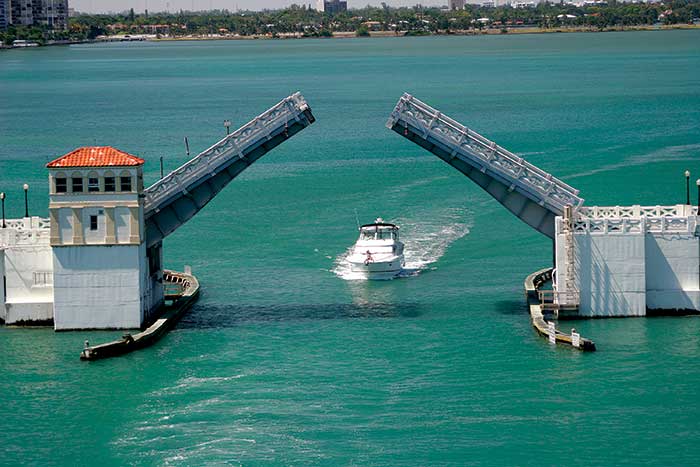 Open drawbridge on Venetian Causeway